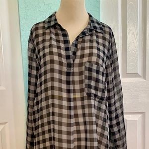Bobeau Women's Tunic Top Plaid Semi Sheer